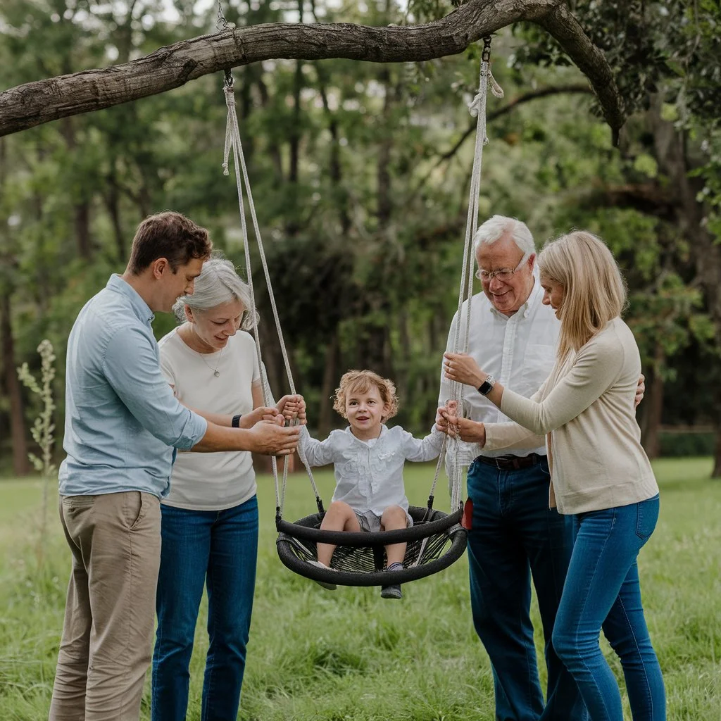 Happy family standing together, illustrating the positive effects of understanding and addressing parents’ mental health on children’s development.