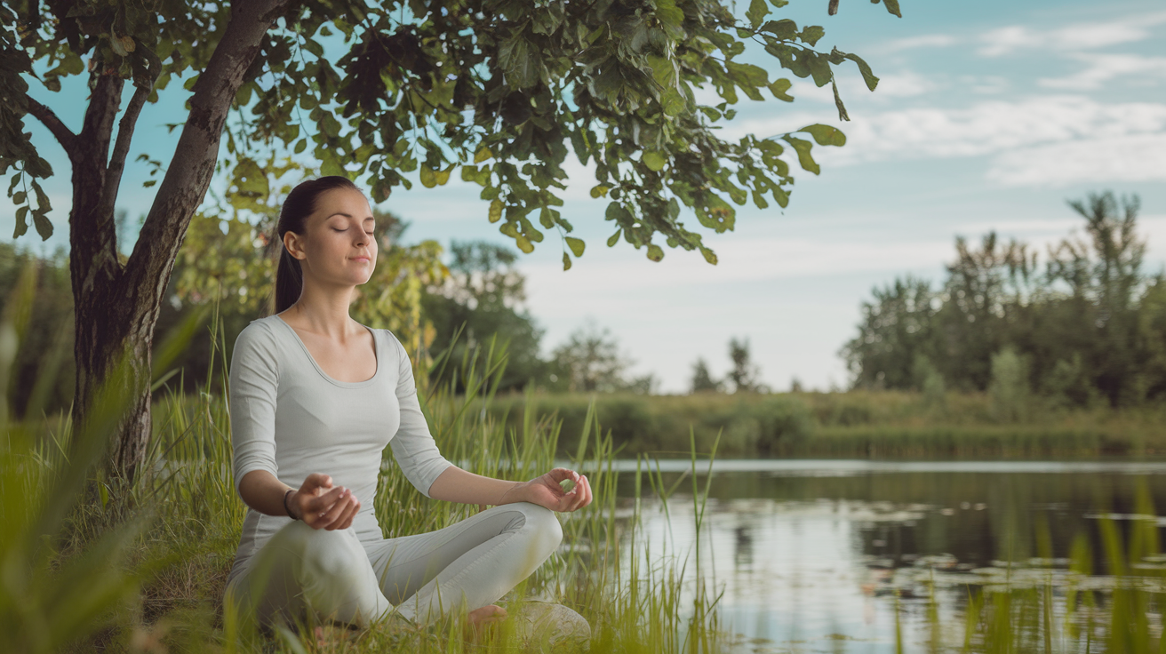 Individual practicing mindfulness meditation, promoting relaxation and mental health