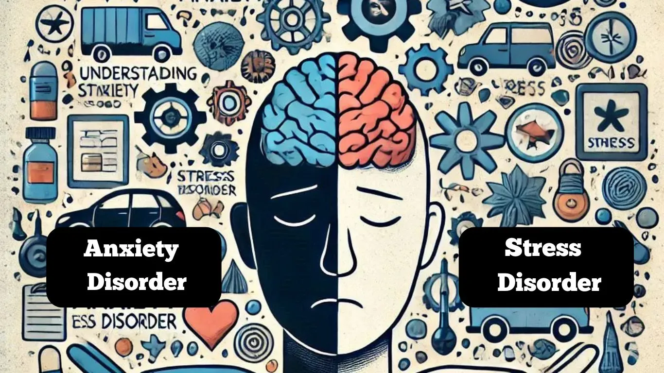 Engaging horizontal image summarizing the differences between anxiety and stress disorders.