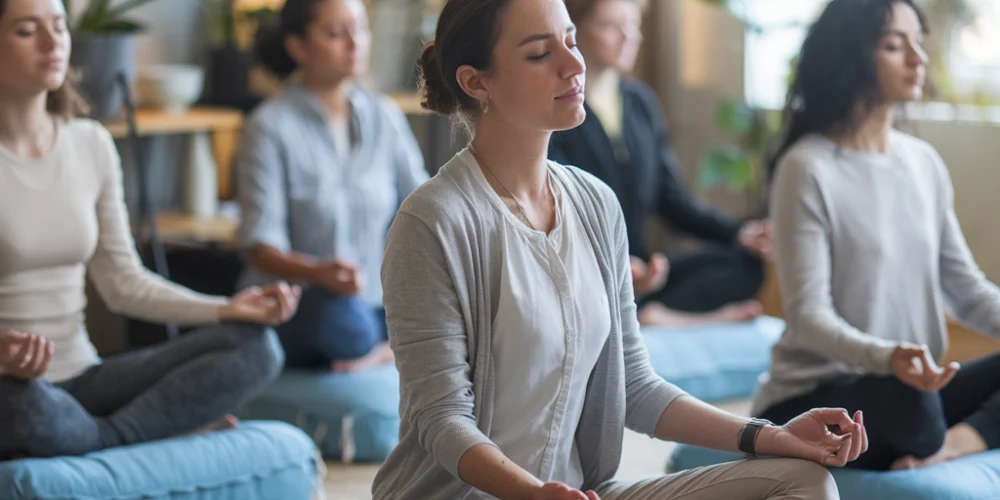 "Person meditating in a tranquil space, fostering mental clarity and emotional balance."